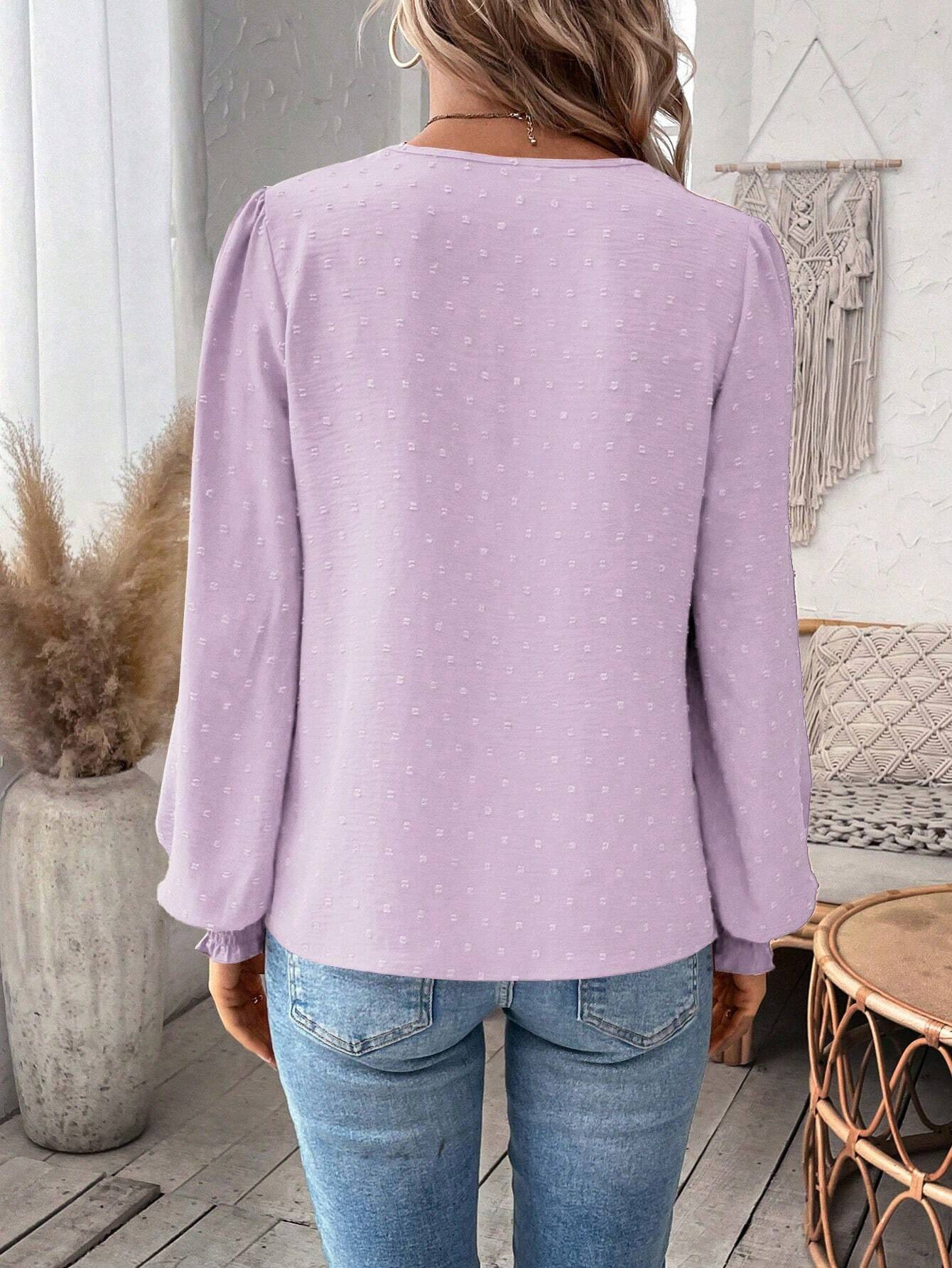 The new autumn and winter fashion V-neck lace solid color long-sleeved casual T-shirt for women on Amazon Cross-border in Europe and America in 2024 pic 5