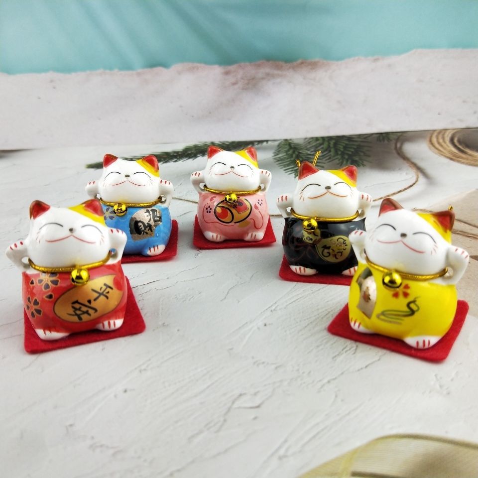五福猫元气猫五福陶瓷招财猫汽车摆件创意工艺品地摊货源详情4