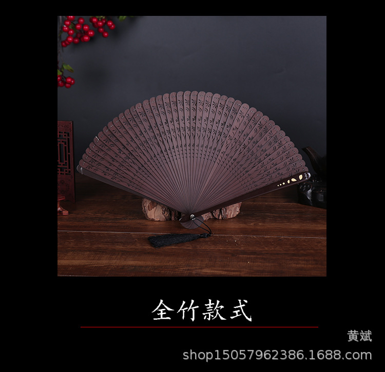 中国风镂空雕刻手工女士折扇日用古风工艺小扇子全竹扇古典蜻蜓扇详情10