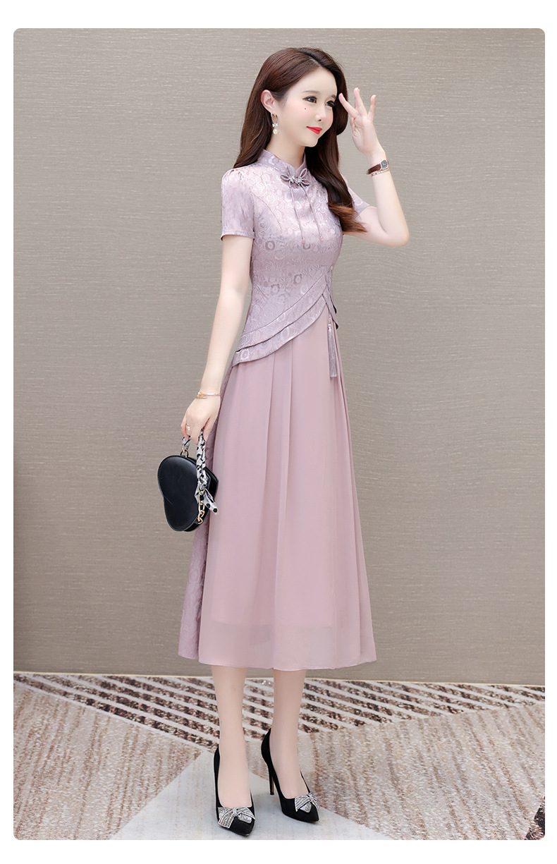 气质时尚印花连衣裙女夏季2024年新款修身洋气女装改良旗袍裙子潮详情15