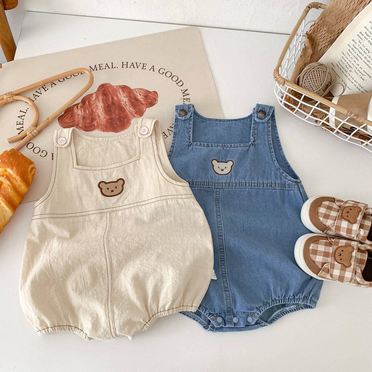 夏季韩国婴儿宝宝牛仔小熊背带哈衣男女小孩童装包屁衣洋气爬爬服详情14
