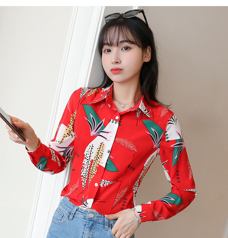 New spring and autumn Korean-style slim-fit shirt for women, long-sleeved printed striped trendy base layer, Hong Kong-style top for women pic 86