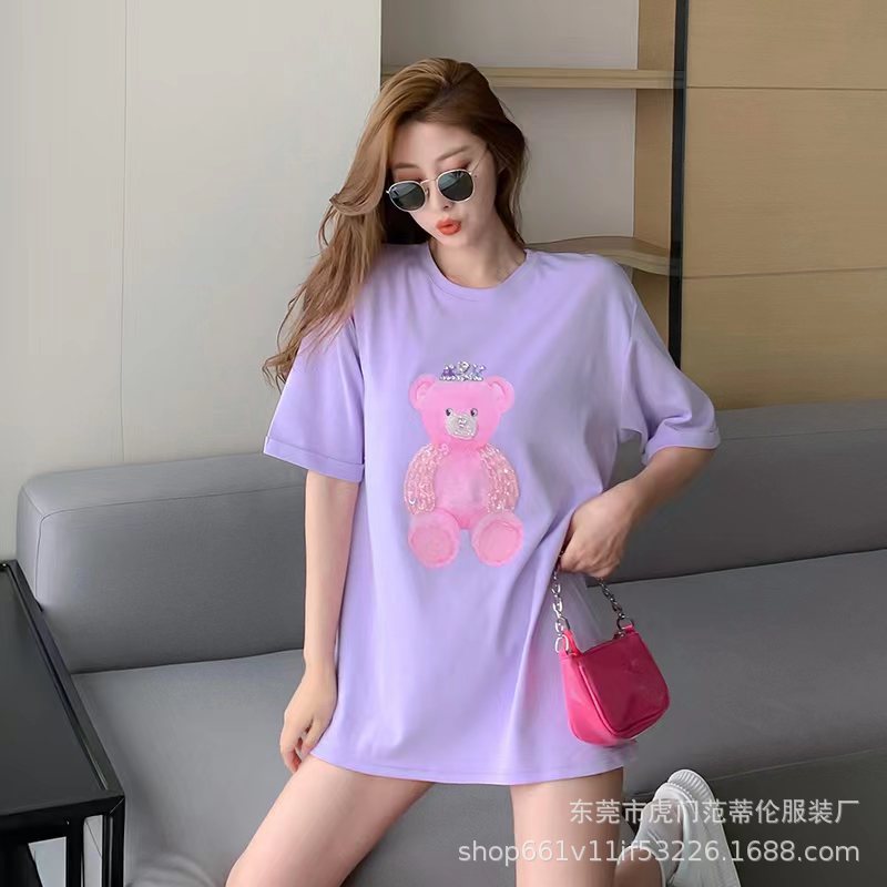 短袖T恤女2023夏季新款韩版宽松大码女士中长款时尚印花地摊批发详情11