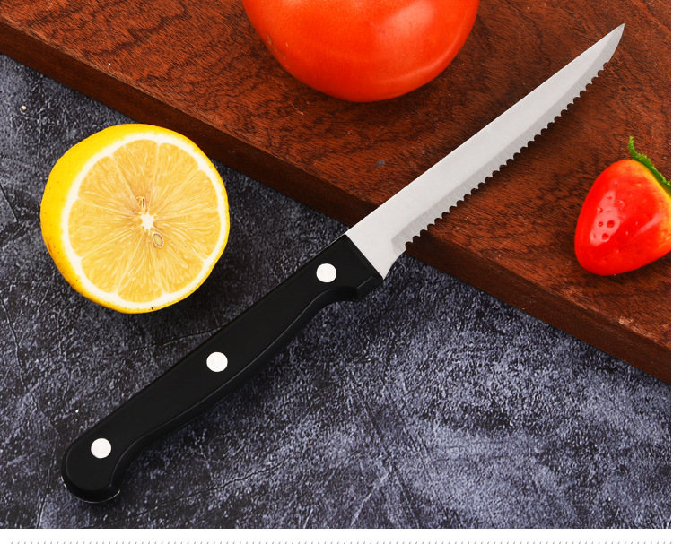 Kitchen hotel steak knife, Western cuisine steak knife, tableware, PP plastic handle, fruit peel knife with serrated spray paint, meat knife pic 9