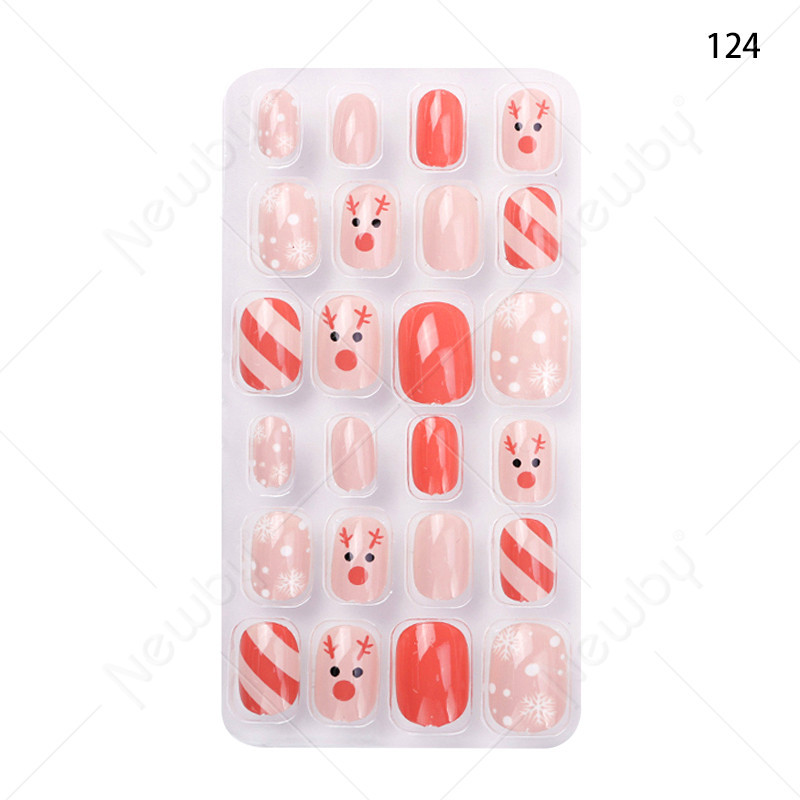 Finished nail sheets for children, 24 pieces of nail patches, cartoon Christmas fake nails, detachable nail stickers with adhesive backing pic 16