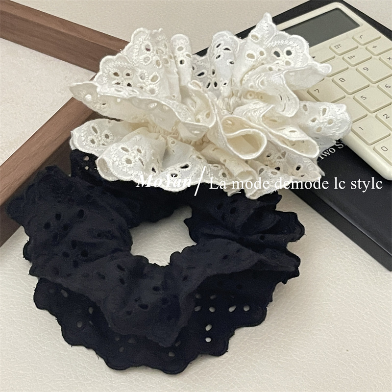 French retro atmosphere lace large intestine hair tie, popular embroidery with hollowed-out patterns and ruffled edges, hair accessory and hair band pic 11