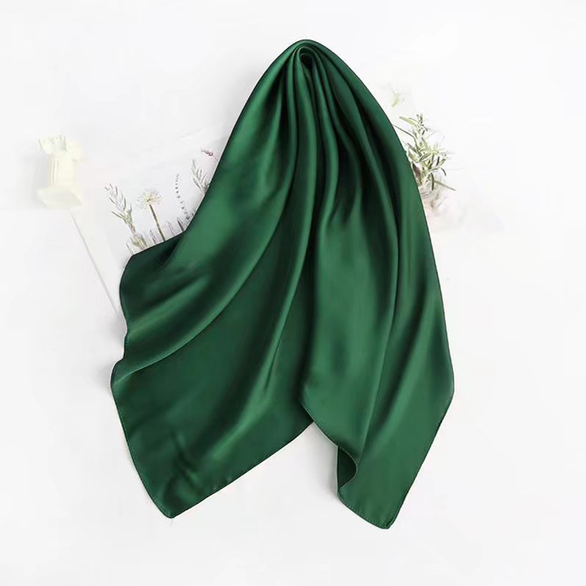 Cross-border exclusive new high-end nude-colored faux silk small square scarf, a versatile professional neckerchief for women in solid colors pic 4