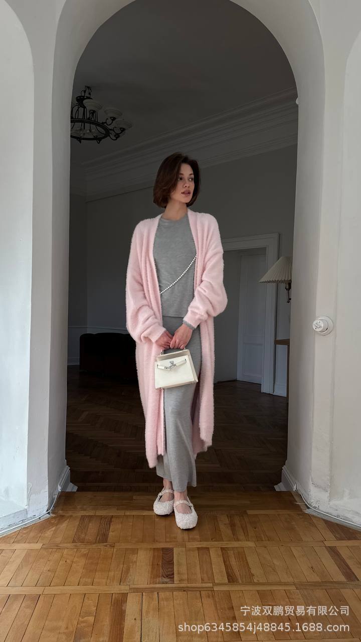 2025秋冬新长款仿貂开衫女跨境欧美风热卖慵懒风针织毛衣带腰带详情9