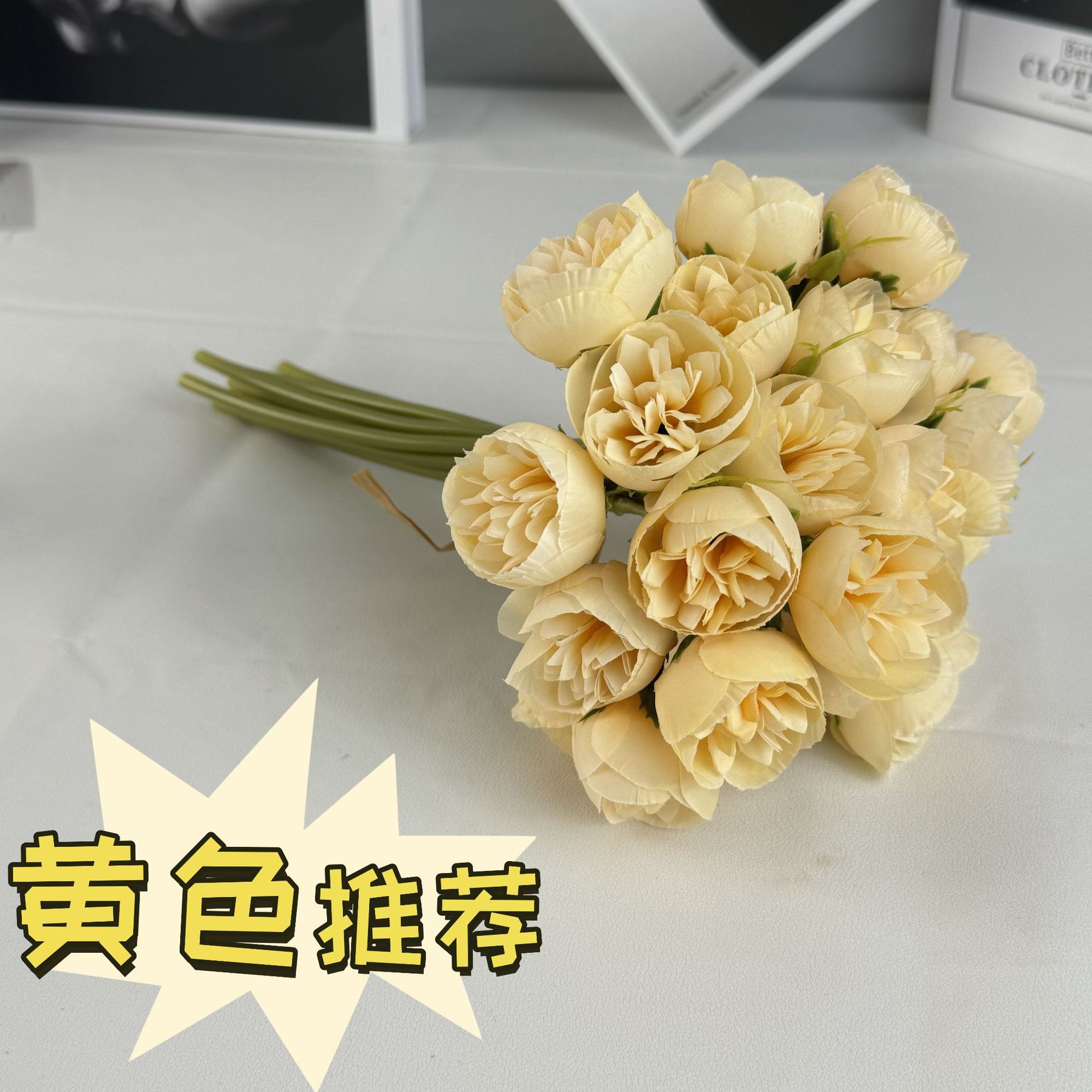 爆款仿真27头玫瑰手扎仿真花茶花小玫瑰手捧花假花套装家居摆件详情3