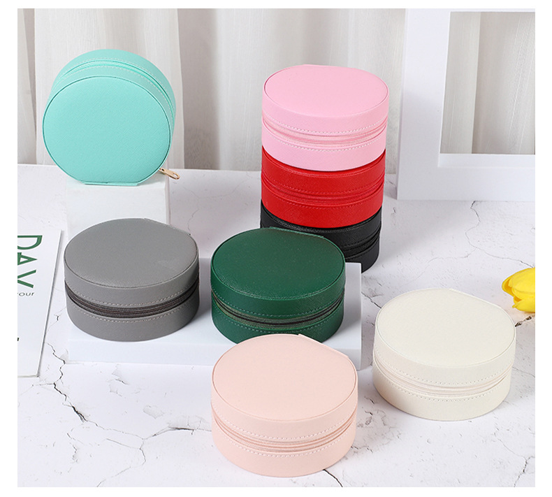 瑾奇简约圆形首饰盒 耳钉戒指珠宝饰品收纳盒 旅行便携式小饰品盒A607-C迷你小号便携详情18