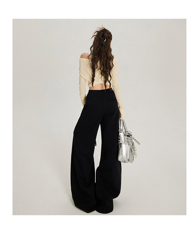 慵懒风抽绳松紧腰宽松阔腿休闲裤女2024秋冬新款高腰百搭直筒裤子详情18