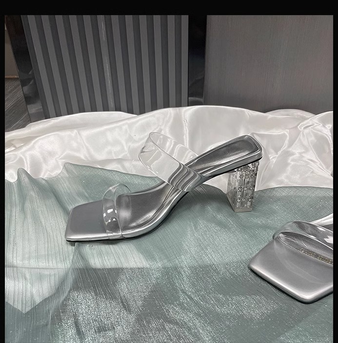羊皮版~法式绝美透明一字凉拖鞋女夏季外穿精致2024新款粗高跟鞋详情29
