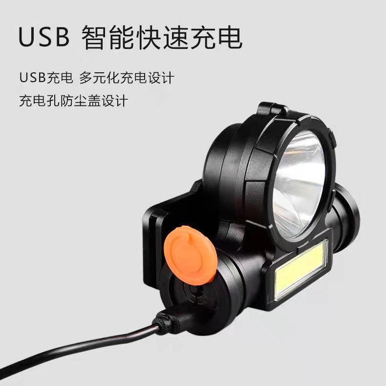 New cross-border XPE+COB dual-source strong headlight, USB charging fishing light, outdoor head-mounted mini headlight pic 7