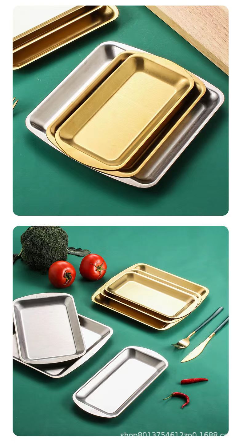 304 stainless steel square plate, household rectangular plate, hotel restaurant golden snack and pastry plate, barbecue and roast meat plate pic 5