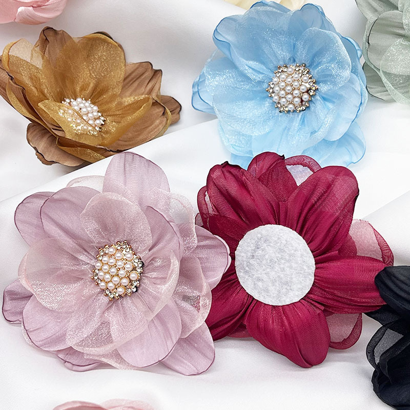 Multi-layer three-dimensional gauze flower hand-beaded diy dress shoe flower brooch accessory, Organza flower accessory pic 11