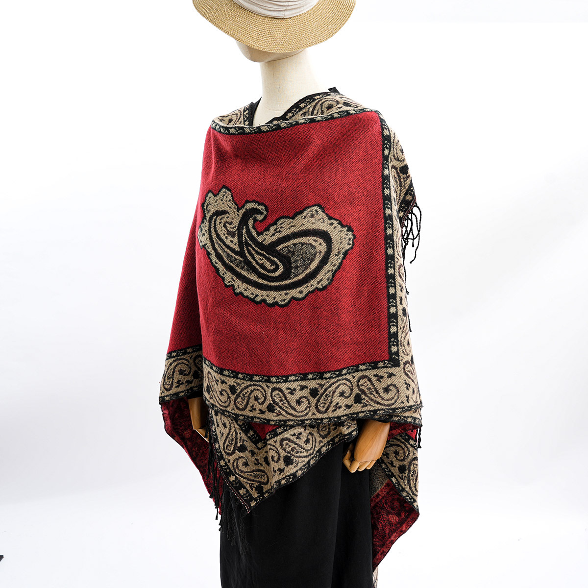 冬季跨境披肩加厚保暖长款拼接色披风仿羊绒双面两用女士时尚斗篷详情26