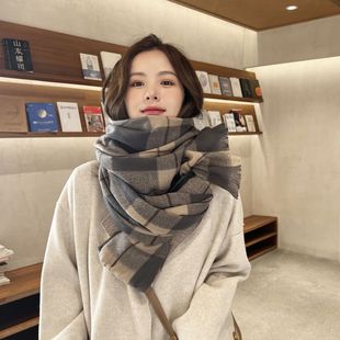 2022新款加厚围巾韩国甜美保暖仿羊绒围巾格子披肩围脖女工厂批发详情9