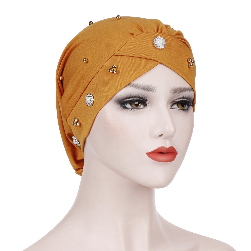 Aliexpress forehead cross-pleated small Daisy beaded headscarf cap, sleeping cap, chemotherapy cap, Muslim headscarf cap pic 5