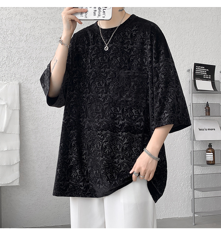 高弹提花宽松街潮ins情侣中性风短袖T恤男大码男士百搭半袖薄款详情12