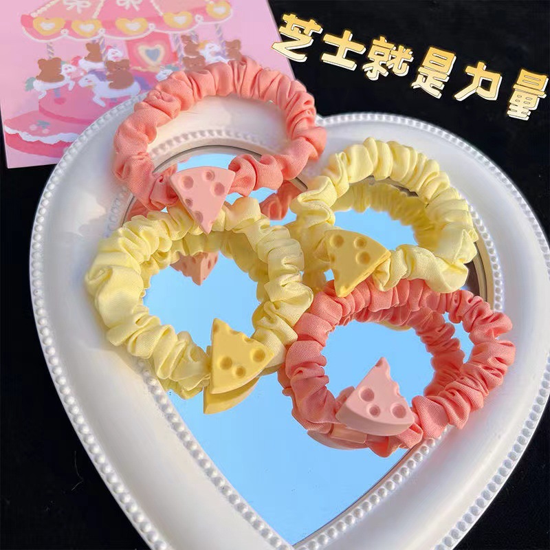 Cute and sweet, with a high level of appearance, cheese and cheese hair bands in a girlish heart, sweet and tender pink small intestine hair bands, headbands and headwear for girls pic 4