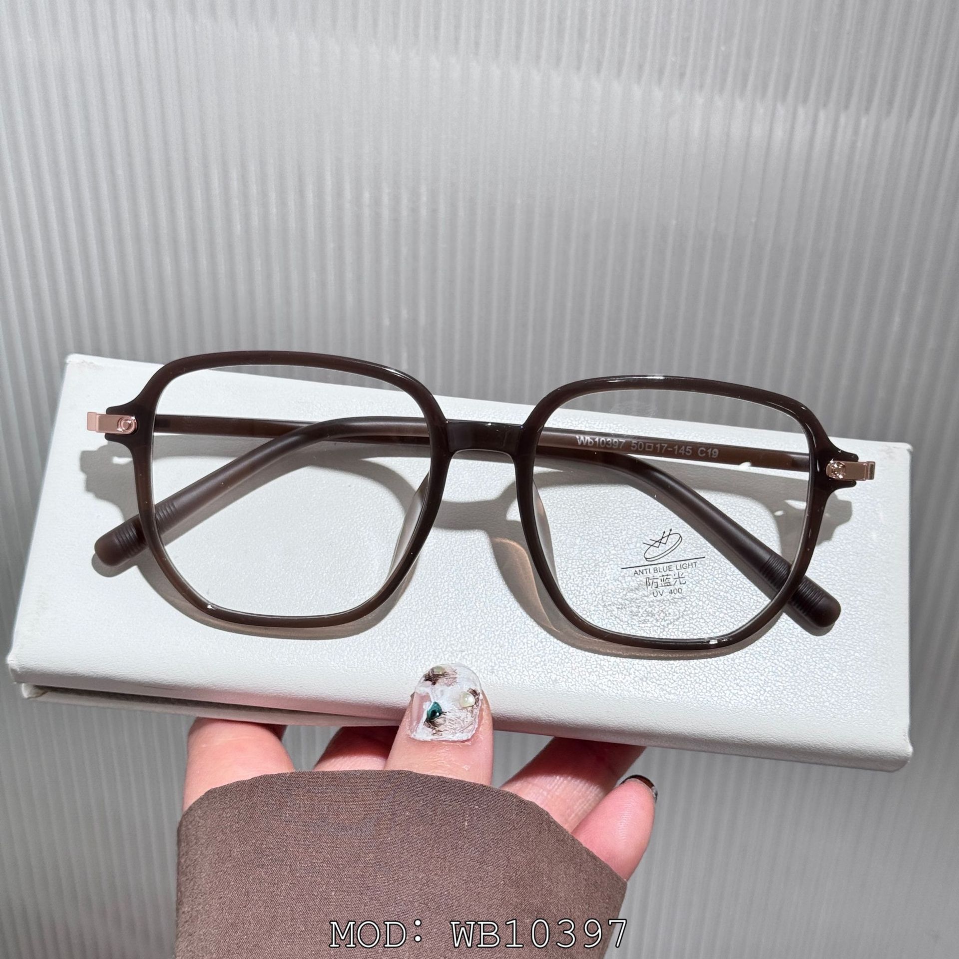 TR90防蓝光网红方框显脸小素颜眼镜架小红书同款茶色百搭批发详情5