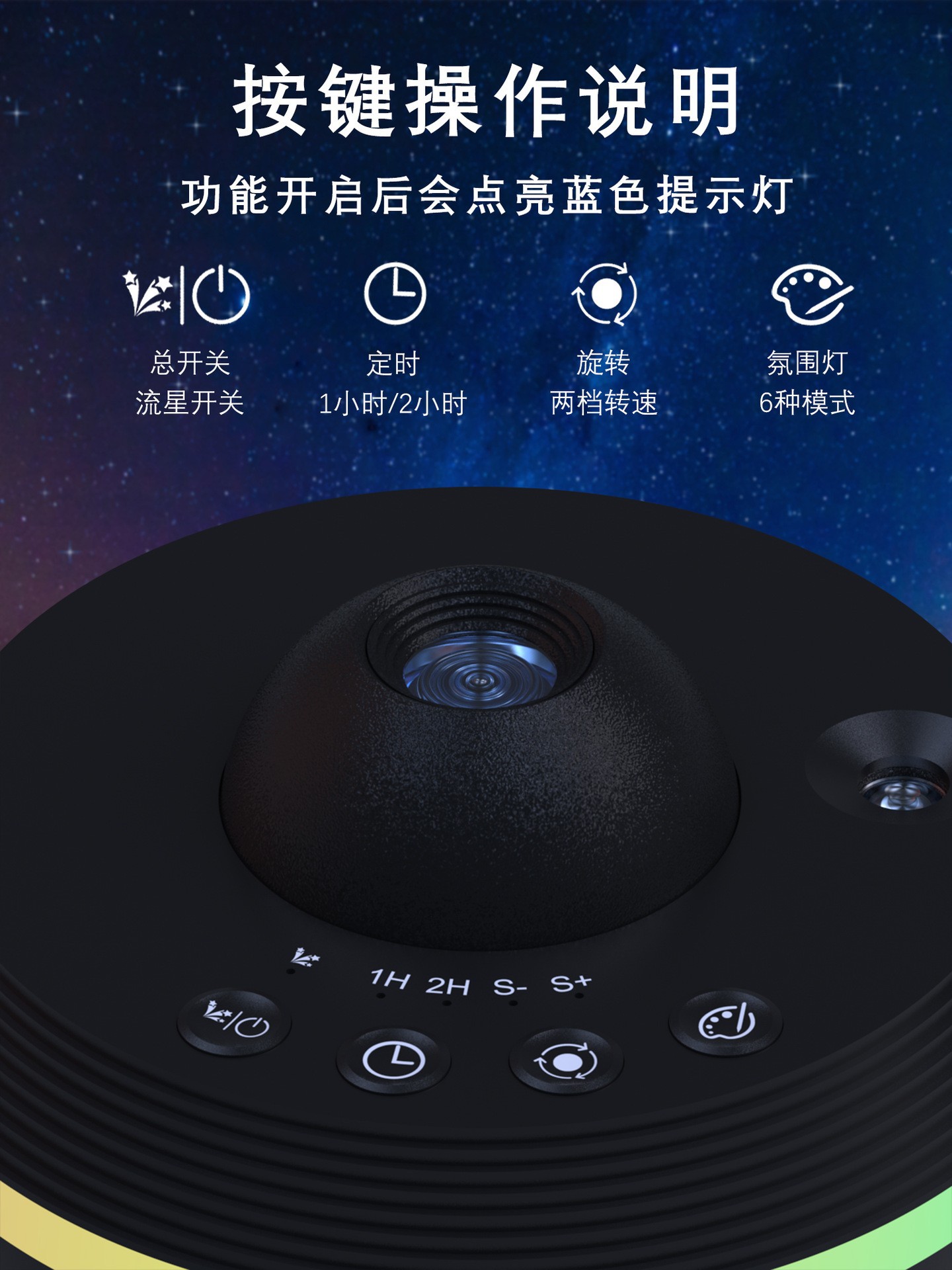 Cross-border 2024 New Space Ball High-definition Galaxy Projection Light, Starry Sky Light, Ambient Light, dynamic meteor Focusing Night light pic 8