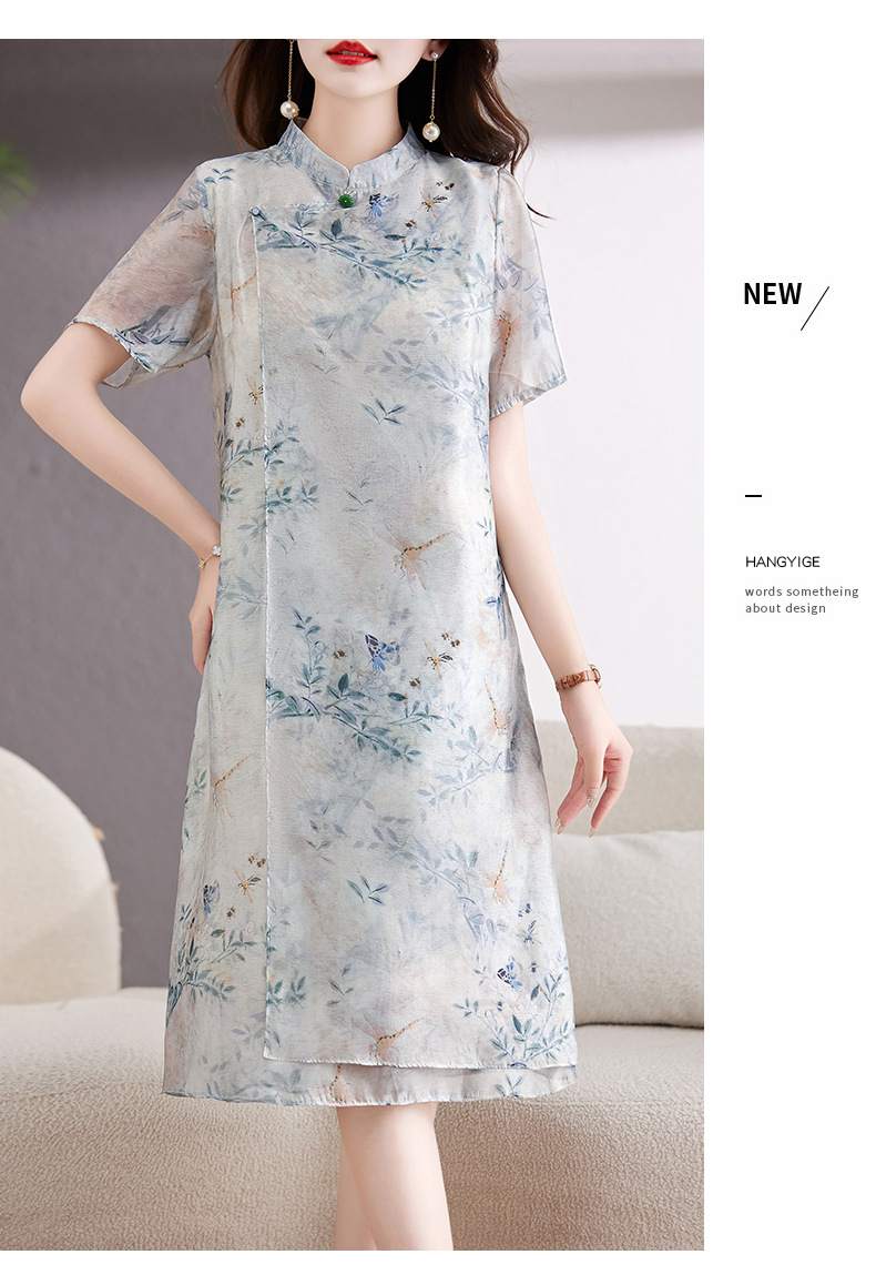 新中式国风改良旗袍连衣裙女夏2023新款显瘦气质中年妈妈薄纱裙子详情23