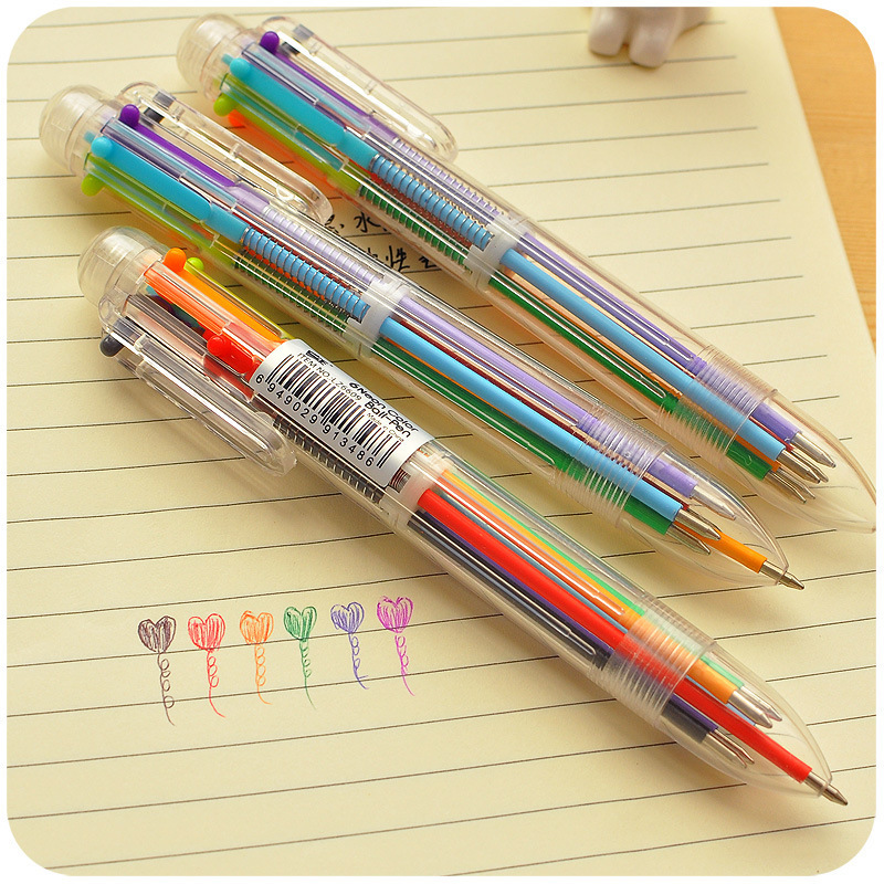 R Creative six-color Ballpoint pen, cute multi-color Ballpoint pen, multi-functional press color oil pen, 6 refills pic 6