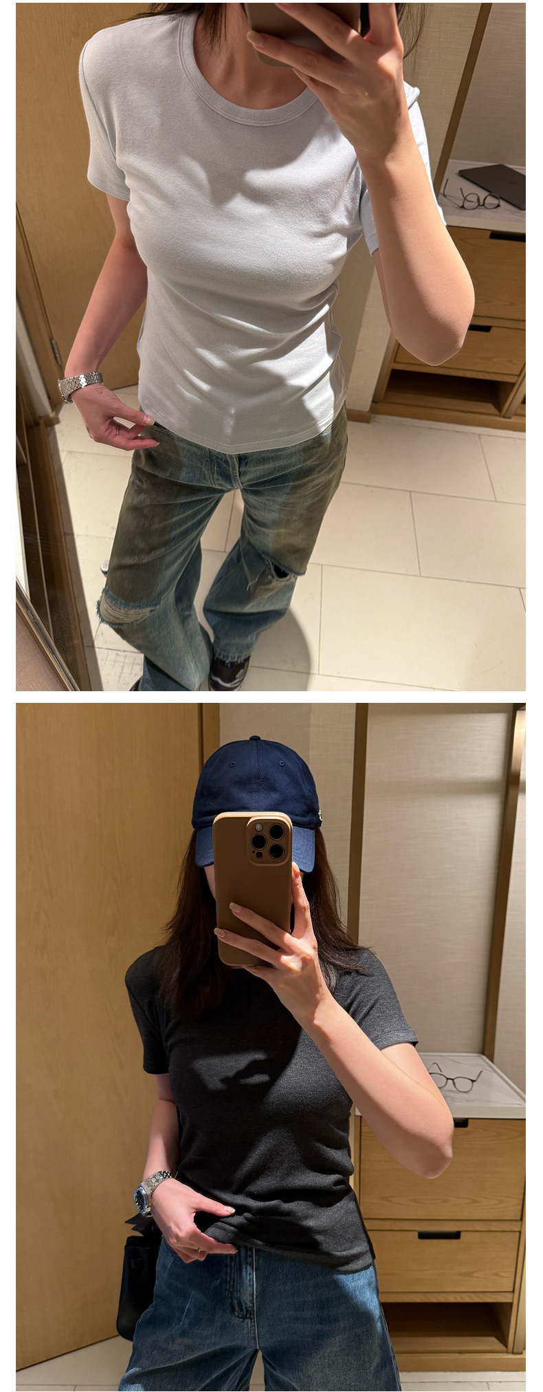 圆领短袖正肩百搭修身纯色羊绒基础t恤夏季紧身套头白色 打底衫女详情15