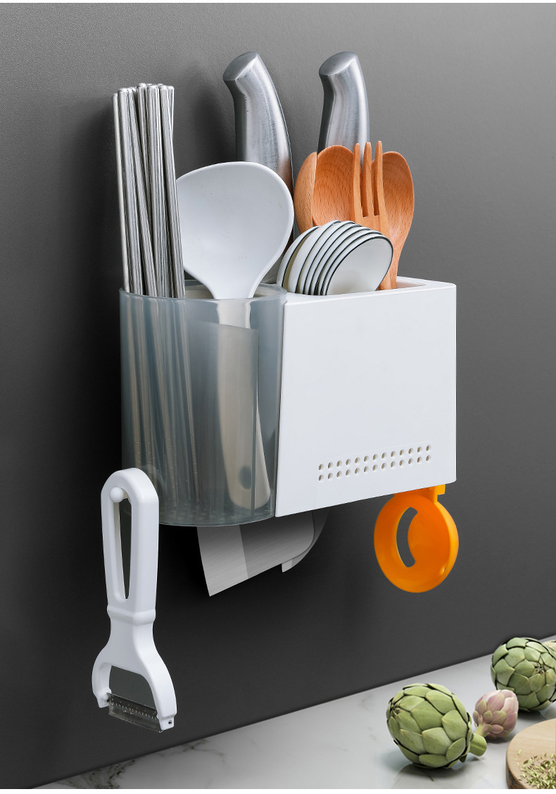筷子篓置物架筷子笼收纳盒沥水勺子桶家用厨房壁挂式免打孔筷子筒详情13