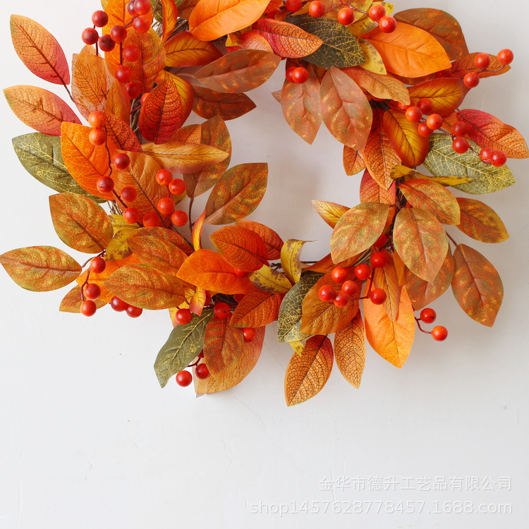 Cross-border e-commerce Halloween decoration Amazon Autumn Color Gratitude Harvest Festival Magnolia Leaves, maple leaves, berries, vine rings and garlands pic 4