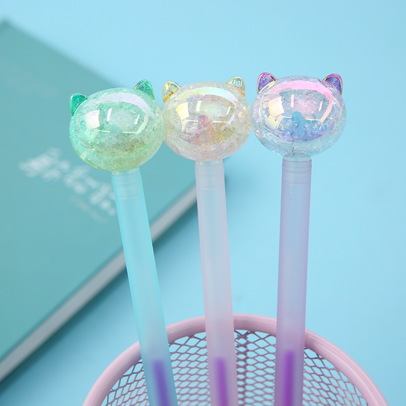 Versión coreana dazzle color hielo crack acrílico agua pluma neutral cartoon cristal gato estudiante escritura papelería pluma pic 1
