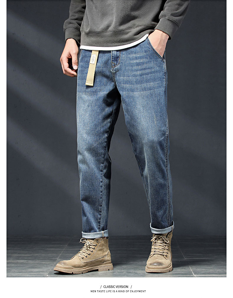 春秋季潮牌牛仔裤男士黑灰色直筒小脚经典耐磨显瘦百搭休闲长裤子详情11