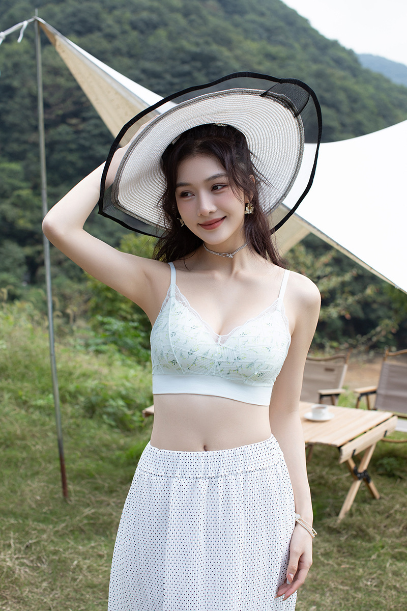 高品质新款翠花蕾丝背心托胸固定杯内衣收副乳田园风少女无缝裹胸详情7