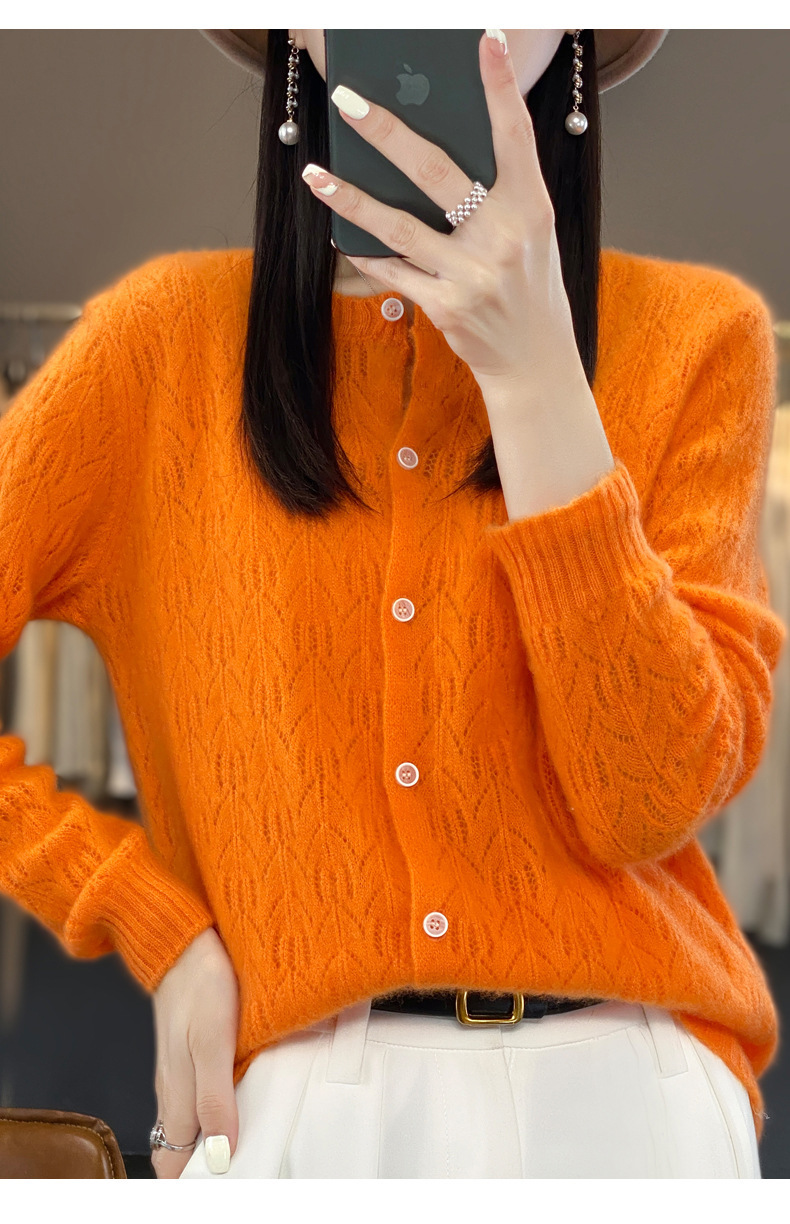 The 2023 autumn new collection features a highly anticipated hollowed-out wool cardigan jacket for women, a long-sleeved base sweater, and a thin outerwear pic 22