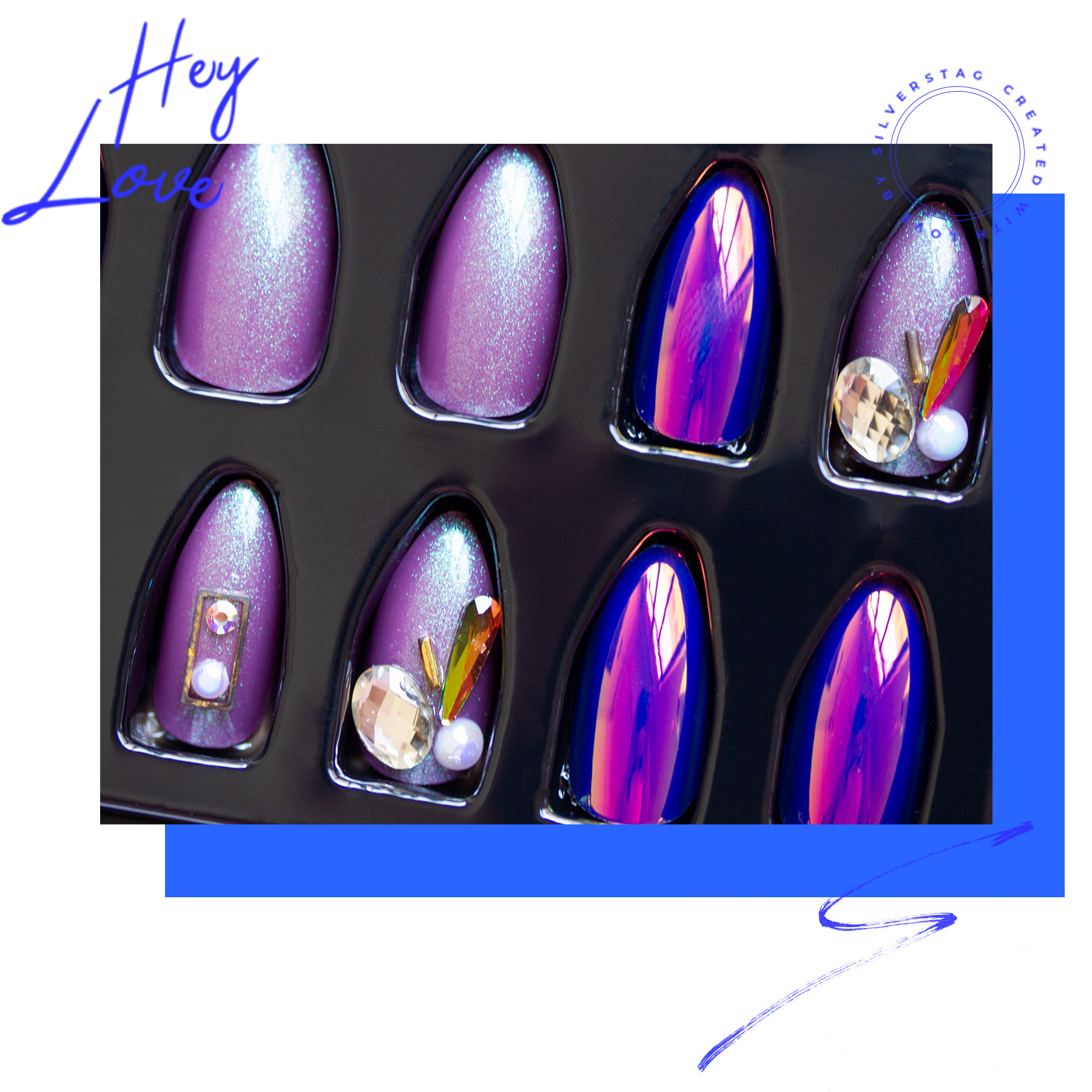24-piece pointed-head bride wearing nail jewelry, false nail patches, scallion powder with diamonds and adhesive back nail patches gift box toolkit pic 38