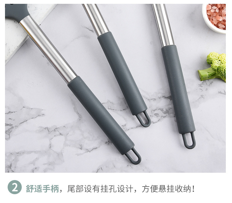 直供亚马逊厨房用品套装烹饪不粘锅勺铲管柄不锈钢硅胶厨具现货详情11