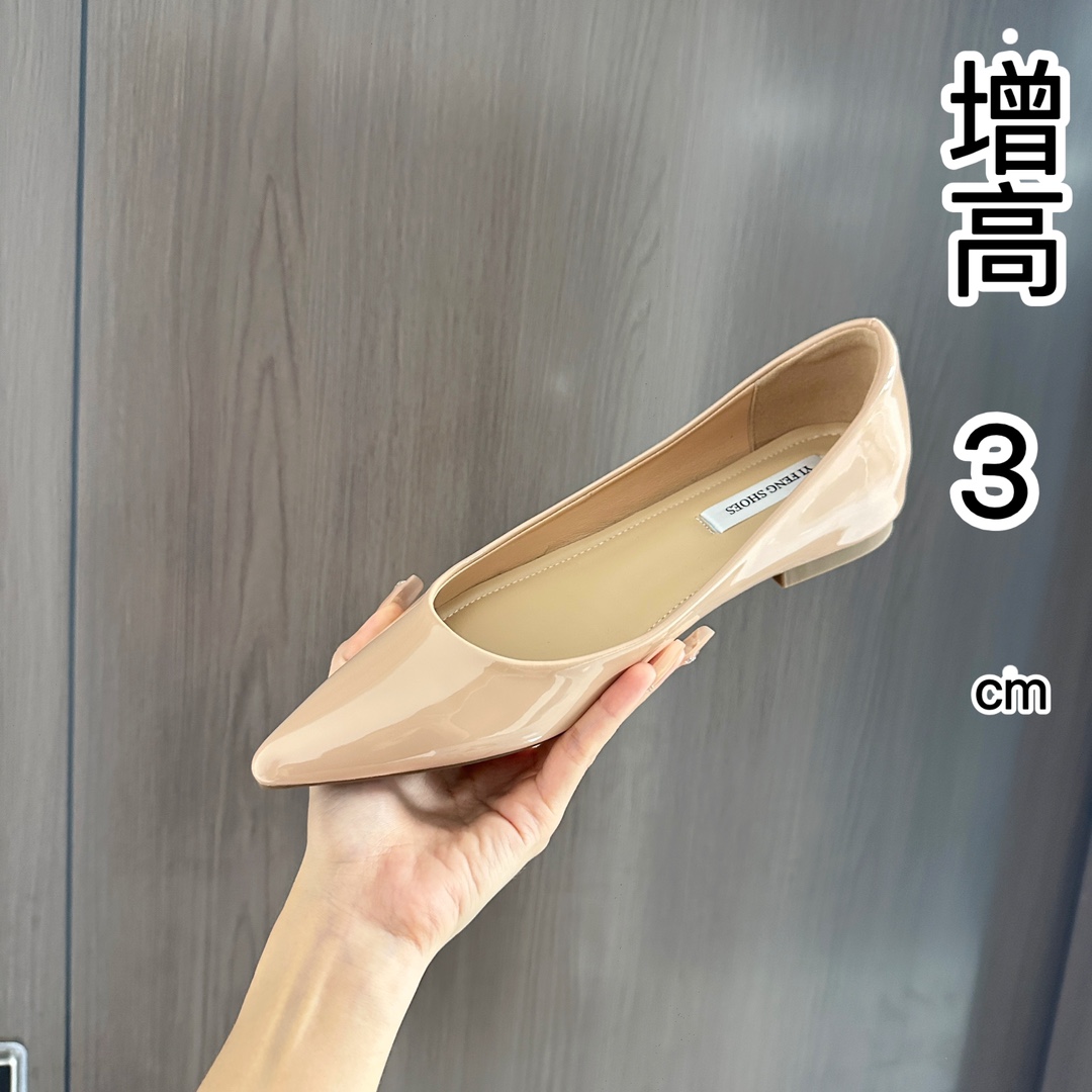 裸色浅口增高3cm性感纯欲单鞋露趾缝尖头平底鞋百搭通勤女单鞋详情2