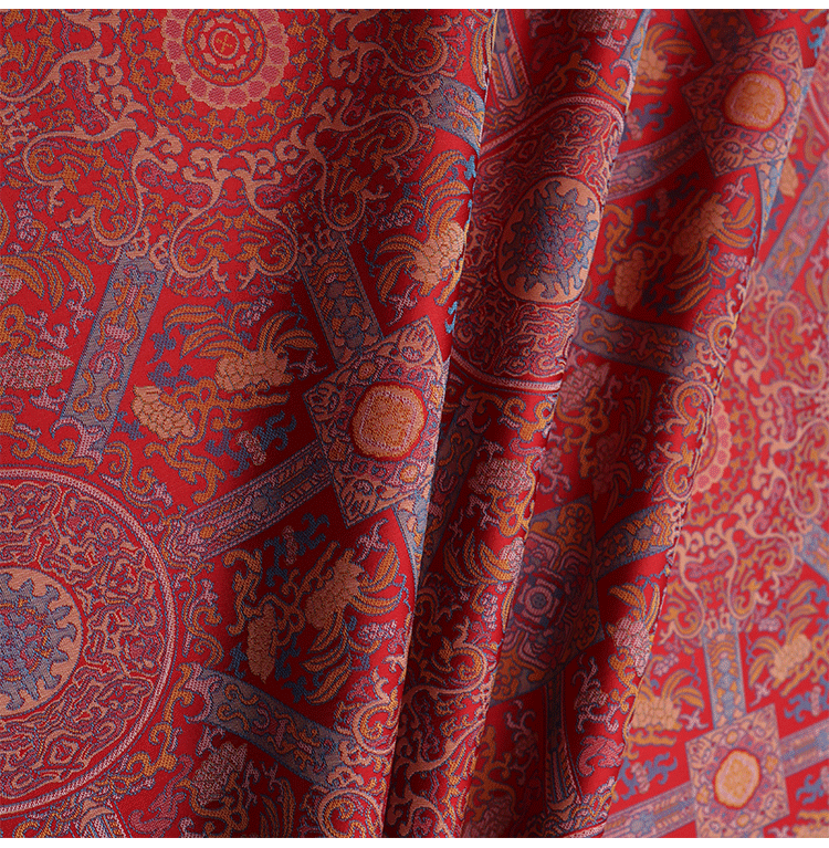 国潮现货色织宋锦中式马甲国风布料八达纹藻井竹叶提花仿宋锦旗袍面料详情14