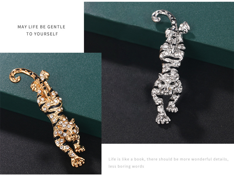 欧美时尚复古老虎胸针生肖虎年纪念镶钻合金别针男女通用装饰胸花详情2