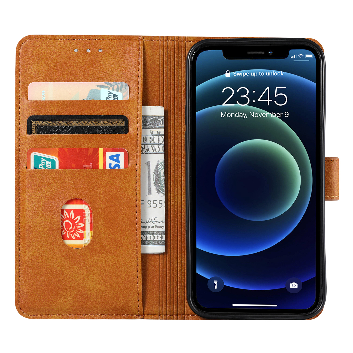 Suitable for iPhone15 wallet case, 8Plus phone case, calfskin genuine leather protective case, and SIM card for iPhone7 pic 24