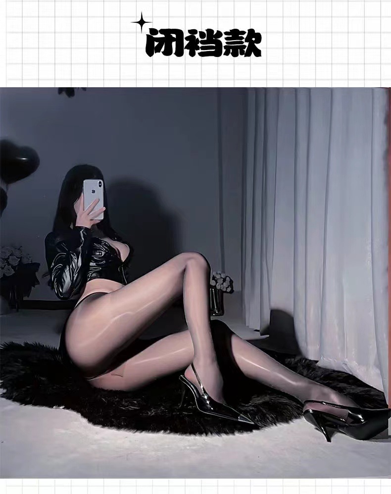 性感马油黑丝油光油亮珠光开裆丝袜丝滑春夏款白丝连裤袜薄详情12