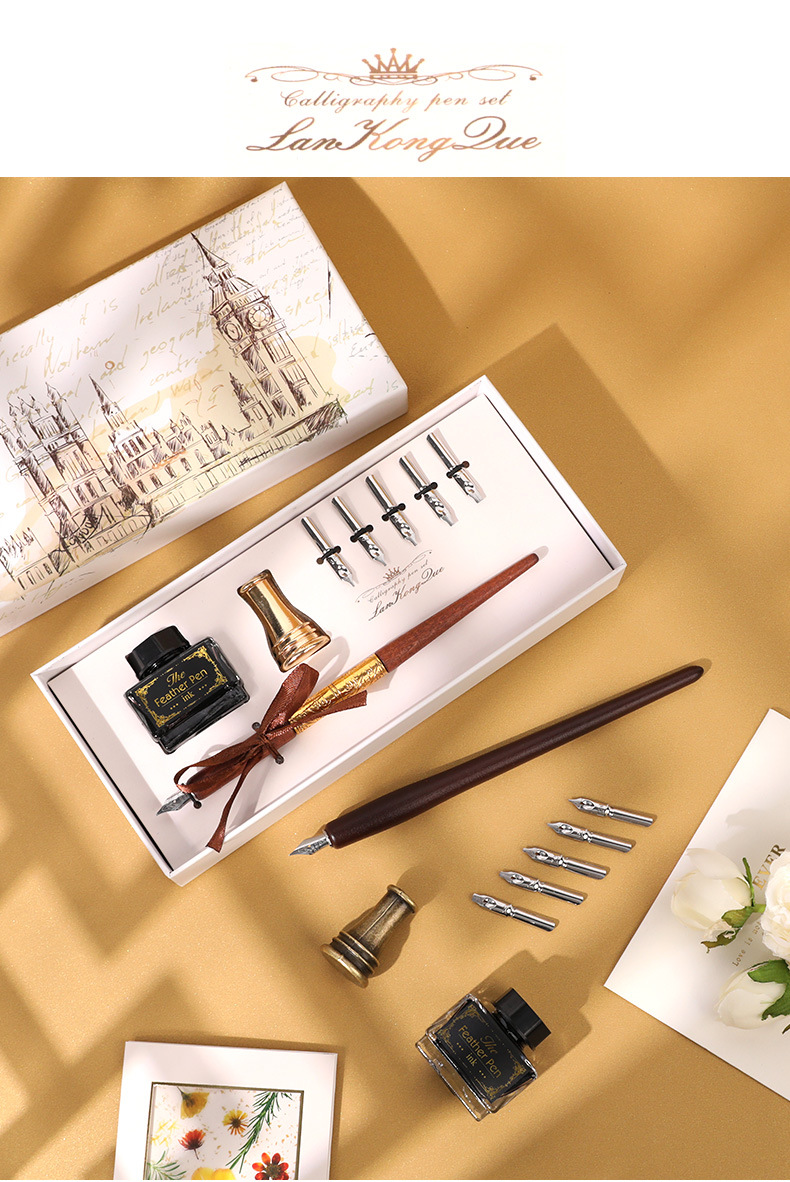 欧式木杆书法笔培训班初学者礼品套装 木杆单支礼品 钢笔造型笔尖详情8