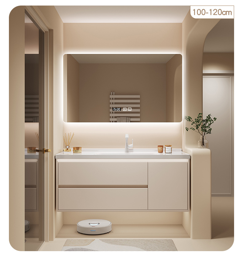 陶瓷一体盆浴室柜组合奶油风卫生间洗脸洗手盆洗漱台智能镜卫浴柜精品卫浴详情21