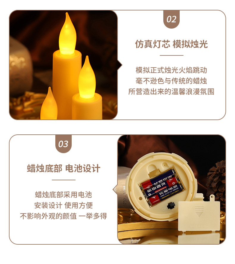 跨境金色复古万圣节气氛布置三头电子蜡烛摆件 厂家直销详情4