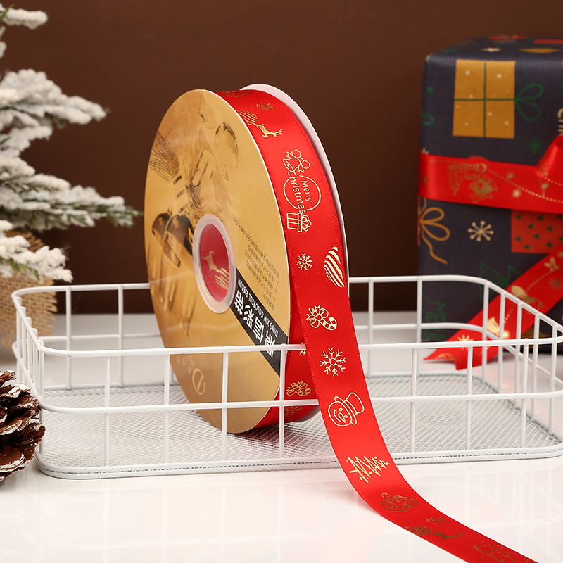 Dingxin 2.5CM Christmas ribbon in stock for wholesale, DIY gift box packaging, bow, Christmas tree printing, polyester tape pic 10