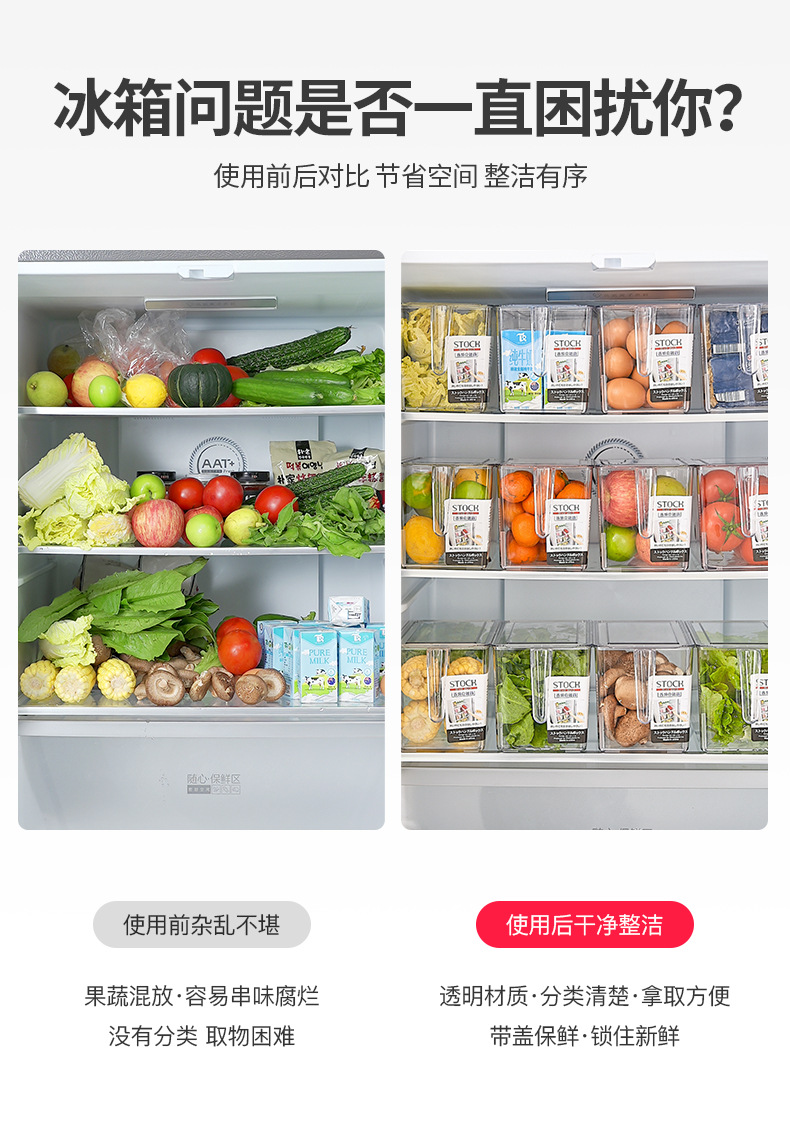 PET transparent sealed lid preservation handle storage box, Japanese kitchen stackable fruit and vegetable refrigerator storage box 0714 pic 3