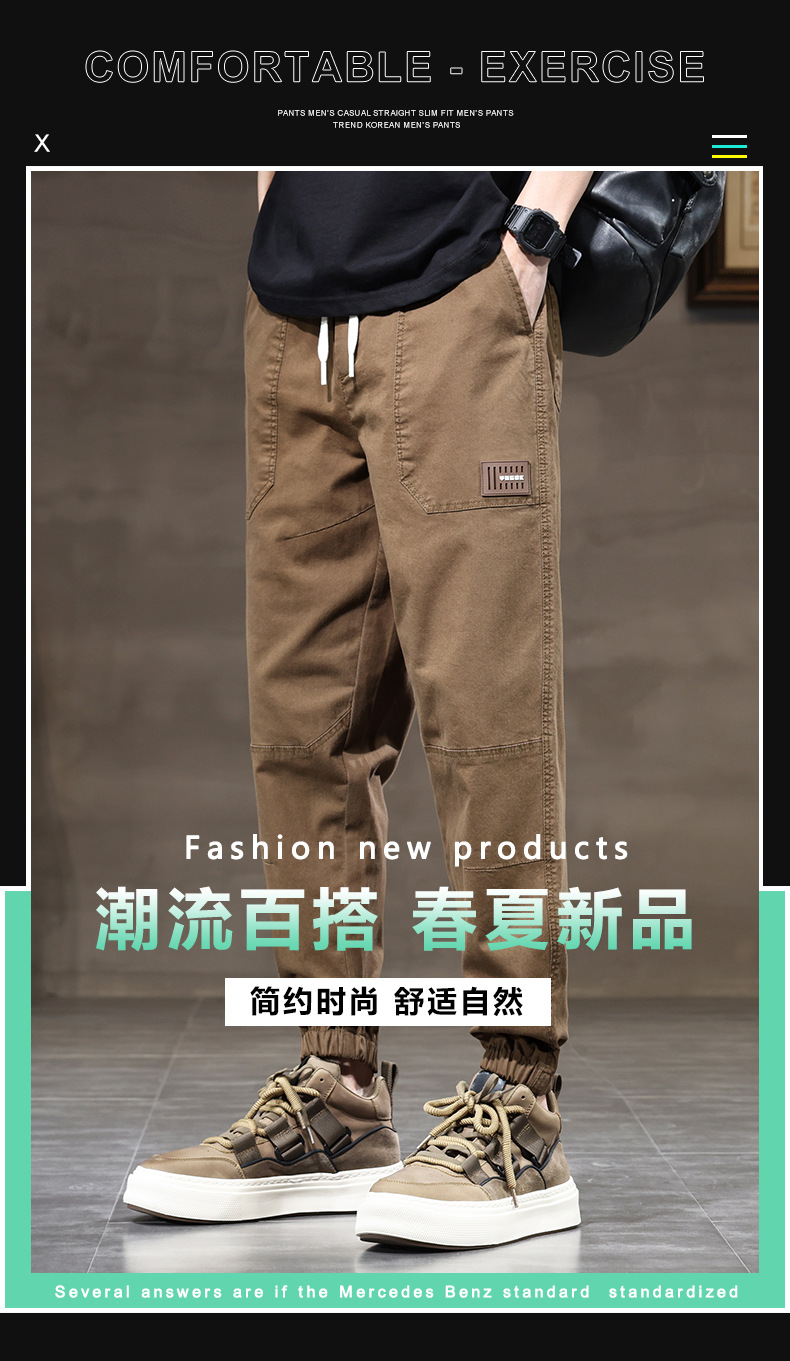 2024时尚薄款工装裤男多兜束脚长裤潮牌宽松百搭男生哈伦裤子男生详情1