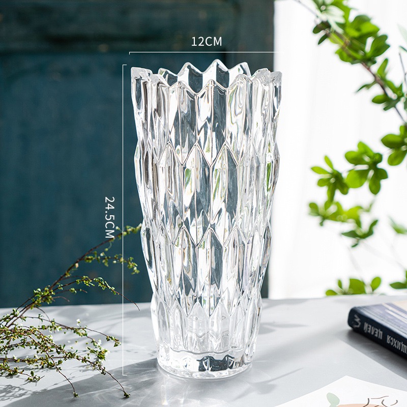 Simple thickened crystal glass vase with serrated mouth, starry sky, water-grown lily, flower arrangement, crystal glass shared vase, living room dining table, home ins decoration pic 15
