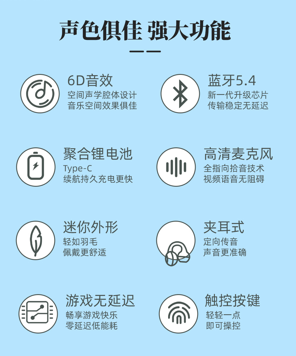 跨境专供OWS夹耳式单耳蓝牙耳机私模大电量无延迟长续航运动耳机详情6